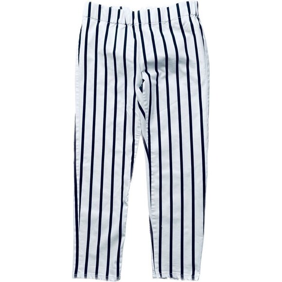 Soft Surroundings Pull On Pants Size M Striped Cropped Tapered Leg Navy White - Picture 2 of 8